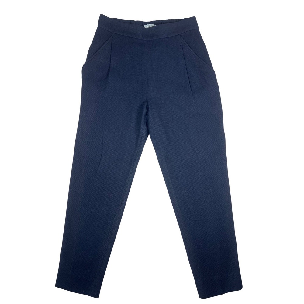 Vince Navy Blue Wool Blend Textured Tapered Pleated Trousers V3717-21210 Medium